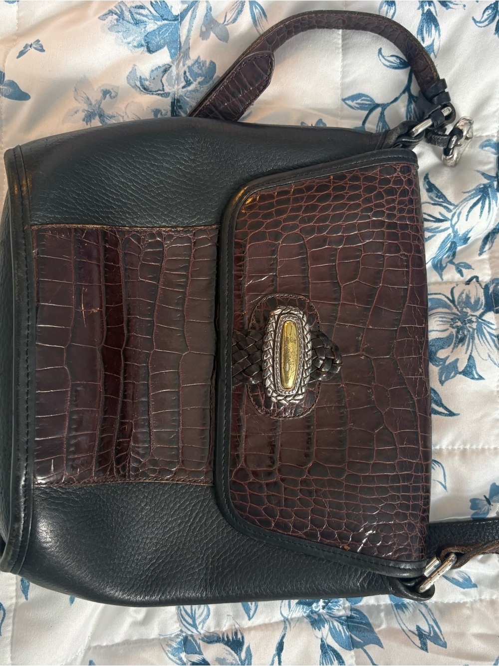 Brighton Black & Dark Brown Croc-Accent Crossbody Bag